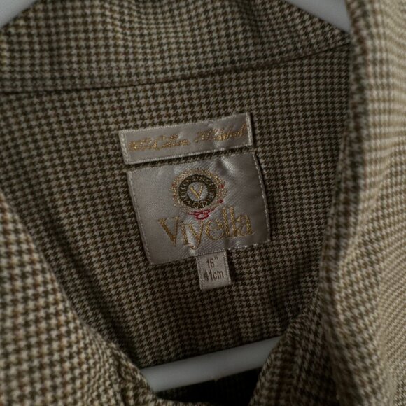 Viyella Cotton Wool Blend Button Up Shirt Men Long Sleeve Houndstooth Size 16 - Picture 11 of 16